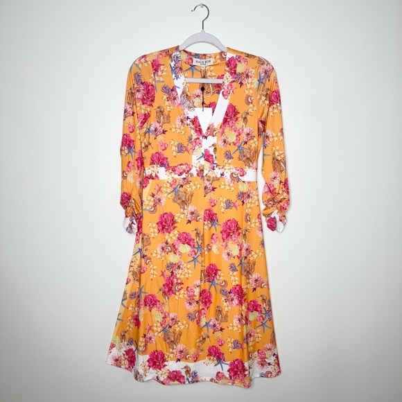 Nwt Hale Bob Yetty Orange Floral Dress - Picture 3 of 10